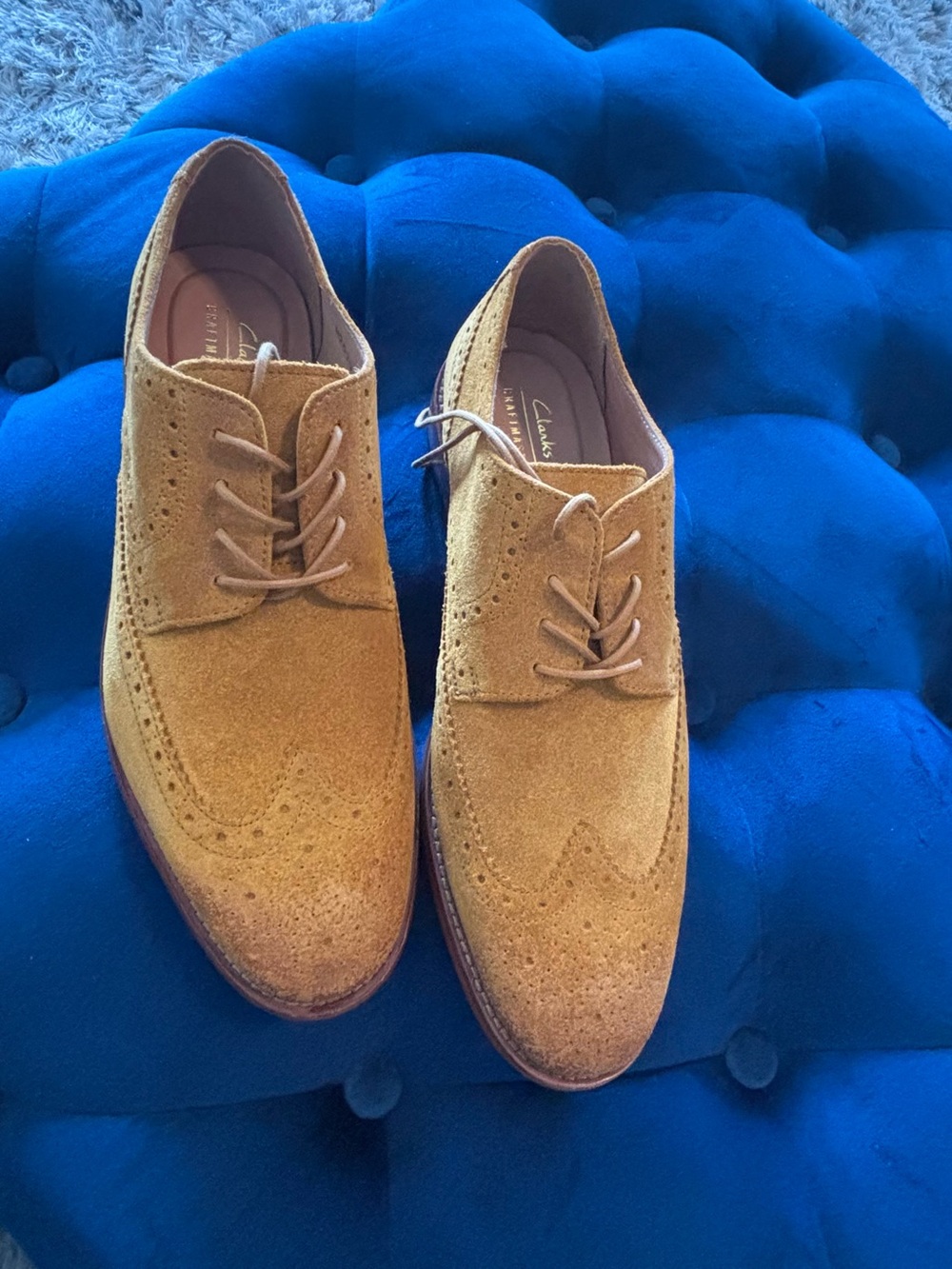 Clarks Men’s Brown Suede Wingtip Derby Shoes